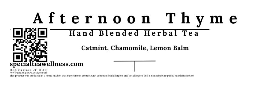 Afternoon Thyme Herbal Tea
Rejuvenate your afternoon with our Afternoon Thyme Herbal Tea. This small batch, custom blend is designed to provide a refreshing pick-me-up, perfect for those mid-day slumps.